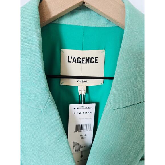 L’Agence Kenzie Double Breasted Blazer Size 4 Seafoam Blue Linen Cotton NWT - Picture 5 of 6